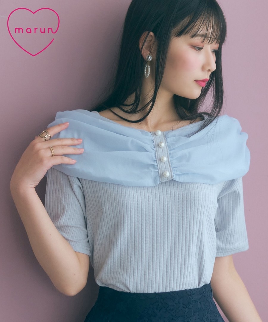 nissen 頸部歐根紗拼接露肩風上衣 (marun) (日本女裝大尺碼) NSBNC0426B0020 SS26