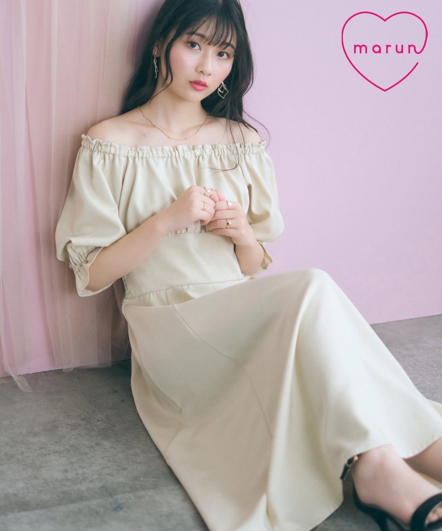 nissen 2WAY領口設計荷葉喇叭裙擺連身裙 (marun) (日本女裝大尺碼) NSBNC0426B0019 SS26