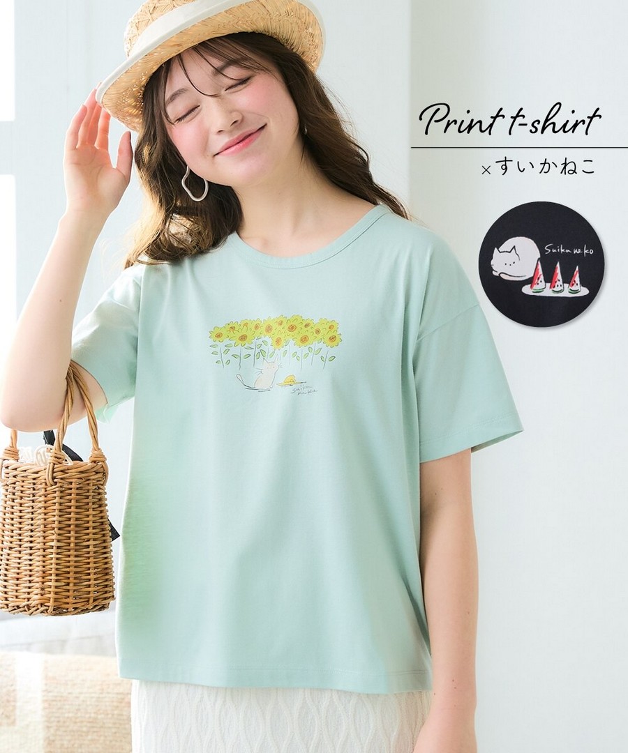 nissen 貓咪印花短袖Tee(Suika Neko) (日本女裝大尺碼) NSBOY0726B0002 SS26