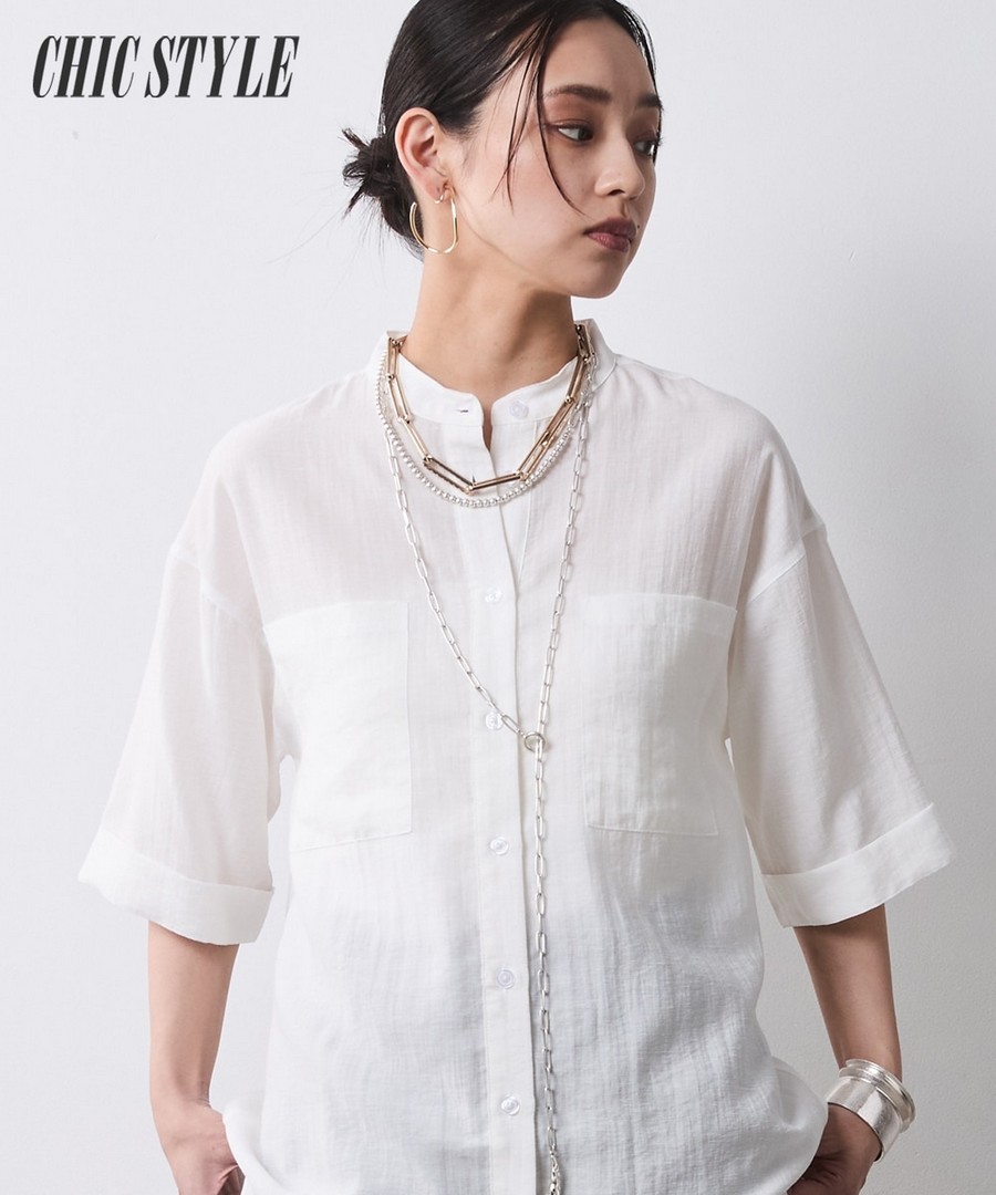 nissen 人造絲麻混紡襯衫式長上衣(CHIC STYLE) (日本女裝大尺碼) NSAMR0126C0001 SS26