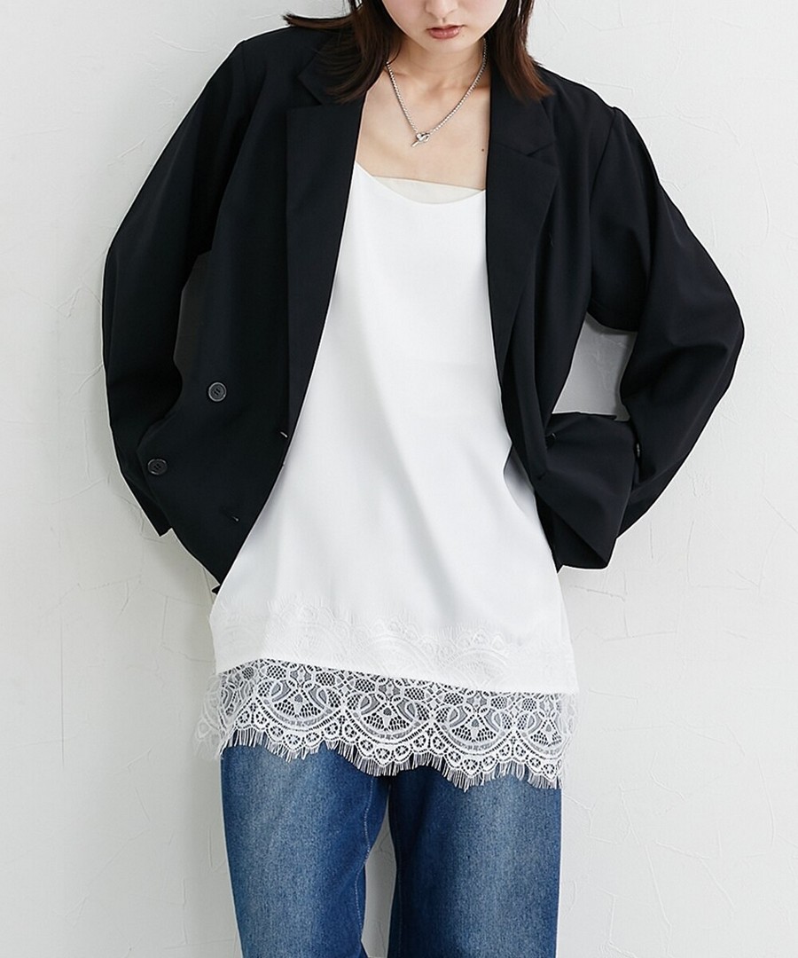 nissen 緞面波浪蕾絲下擺吊帶背心 (日本女裝大尺碼) NSBKX1726B0028 SS26