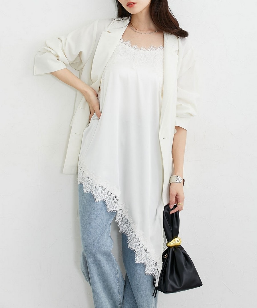 nissen 不對稱蕾絲緞面吊帶背心 (日本女裝) NSAHT0126B0001 SS26