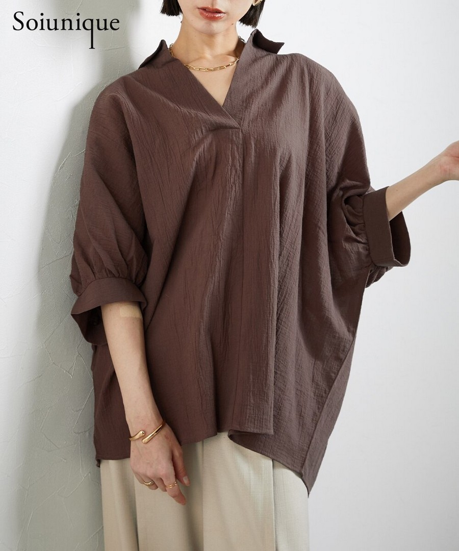 nissen 褶皺面料後扣寬鬆襯衫(Soiunique) (日本女裝大尺碼) NSCVW0226C0001 SS26