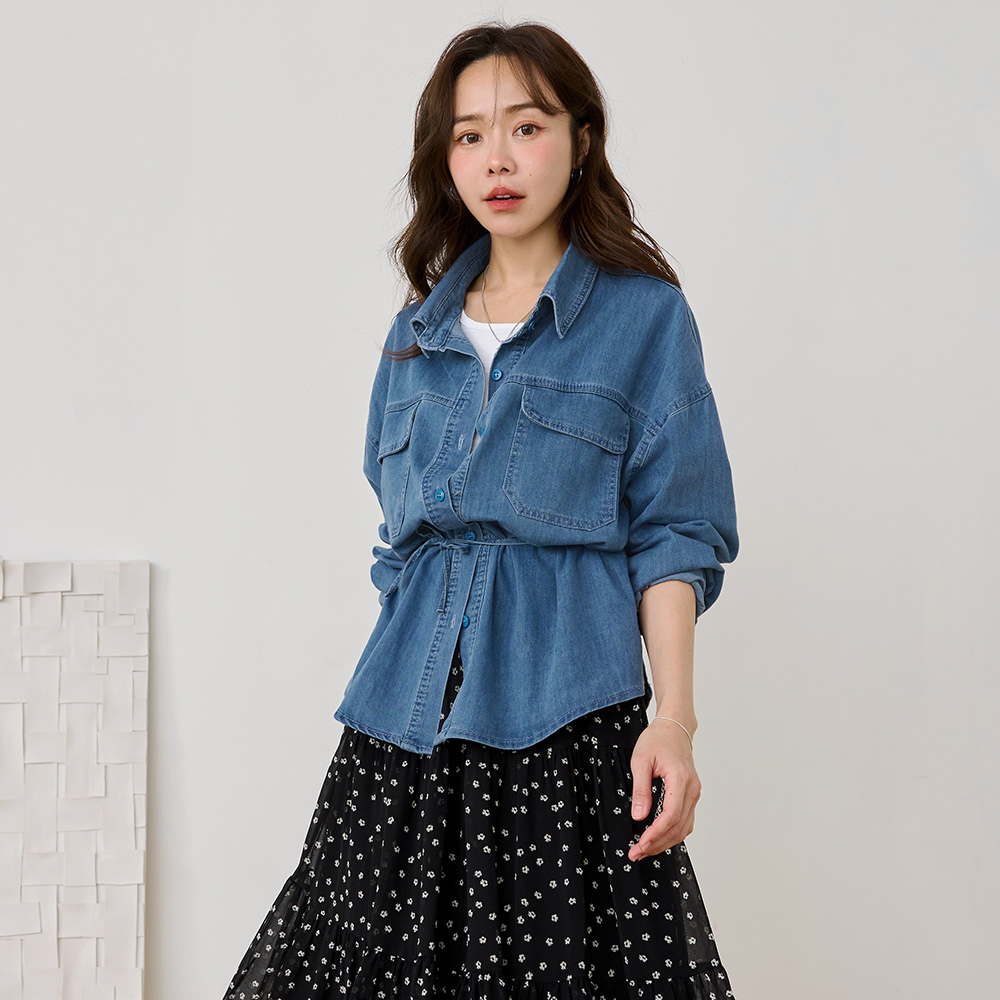 OB 涼感．冰絲輕量雙口袋牛仔襯衫(附綁帶) OBAB21237 SS26