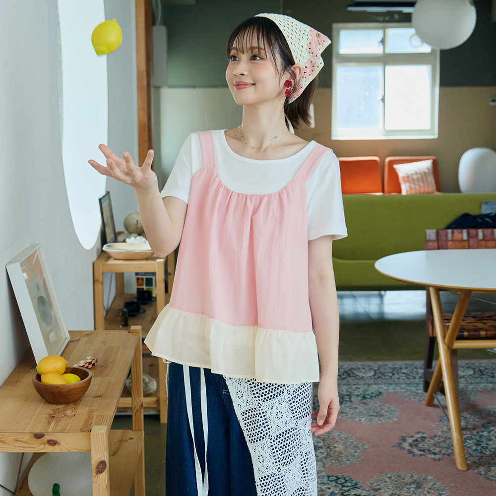 OB 日系真兩件撞色背心+白Tee上衣 OBAB21143 SS26