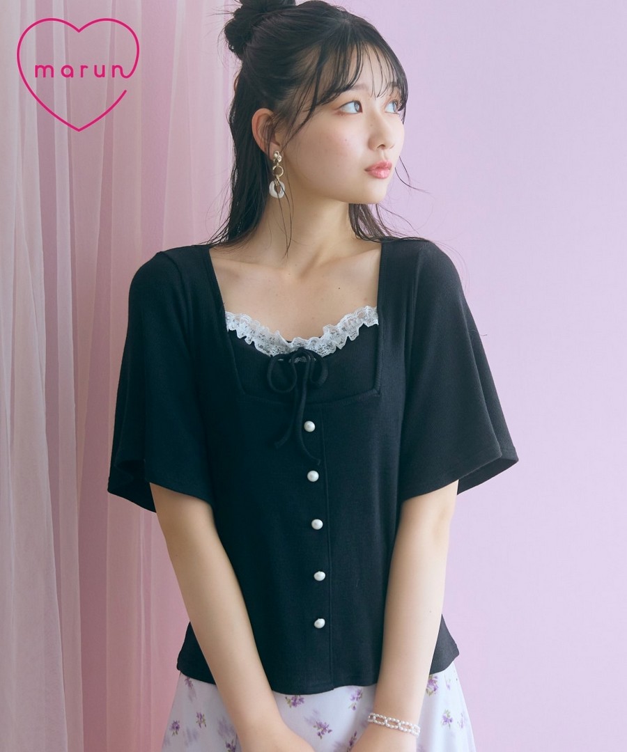 nissen 方領羅紋喇叭袖上衣(marun) (日本女裝大尺碼) NSBNC0426B0021 SS26