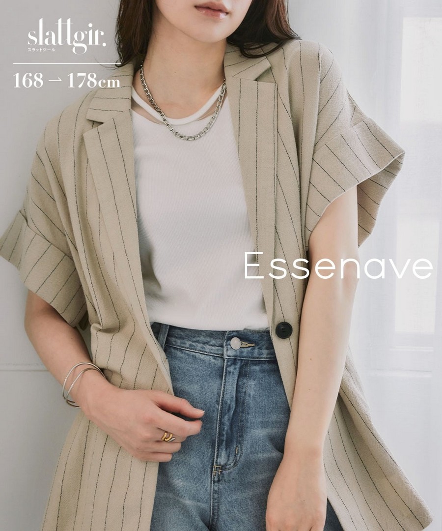 nissen [高挑尺寸]寬版短袖西裝外套(Essenave) (日本女裝大尺碼) NSDHX0126B0011 SS26