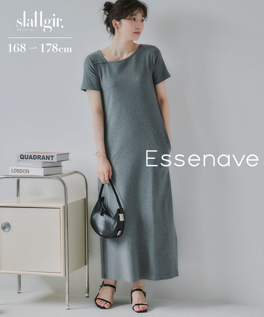 nissen [高挑尺寸]不對稱設計羅紋長連身裙(Essenave) (日本女裝大尺碼) NSDGM0126B0007 SS26