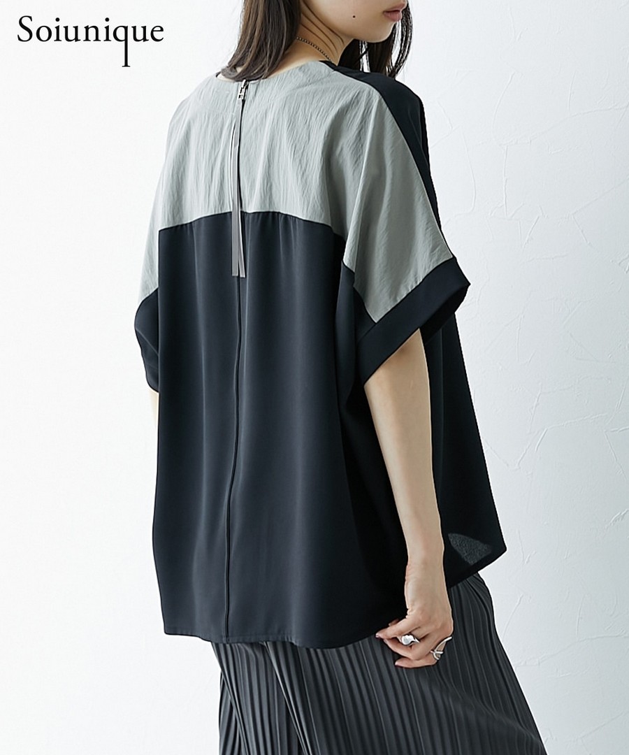 nissen 異材質拼接後拉鏈蝙蝠袖上衣(Soiunique) (日本女裝) NSBKX1226B0002 SS26