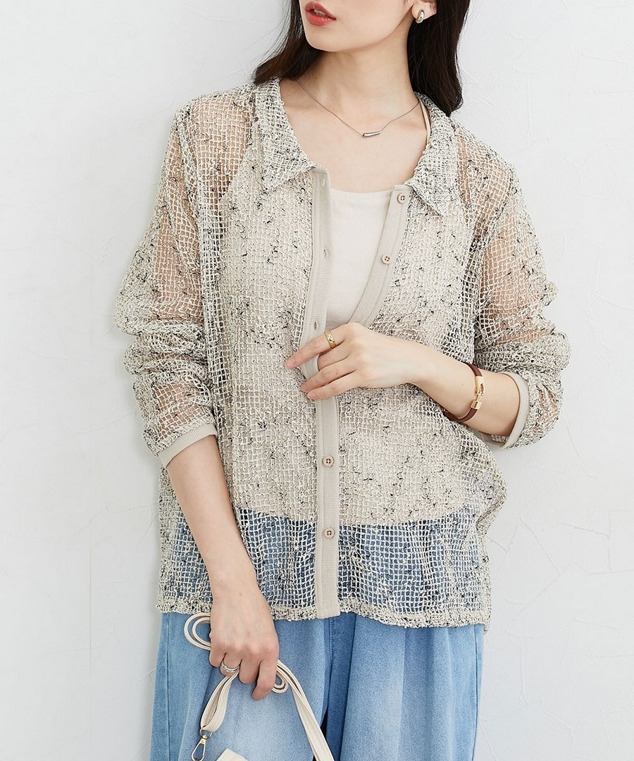 nissen 魚網鏤空Polo上衣/外套 (日本女裝) NSBHN0126B0006 SS26