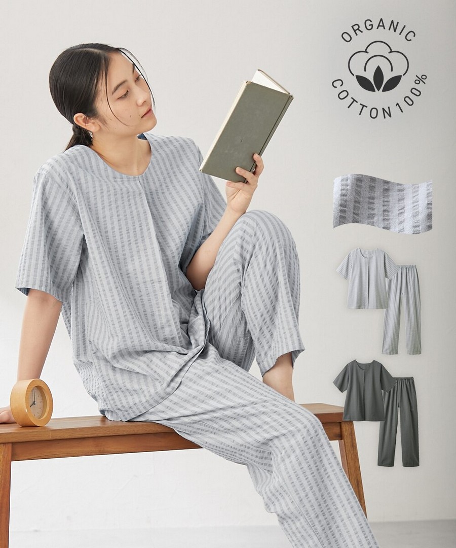 nissen 100%有機棉泡泡紗睡衣套裝 (日本女裝及大尺碼適用) (睡衣及家居服) NSBGH0226B0027 SS26