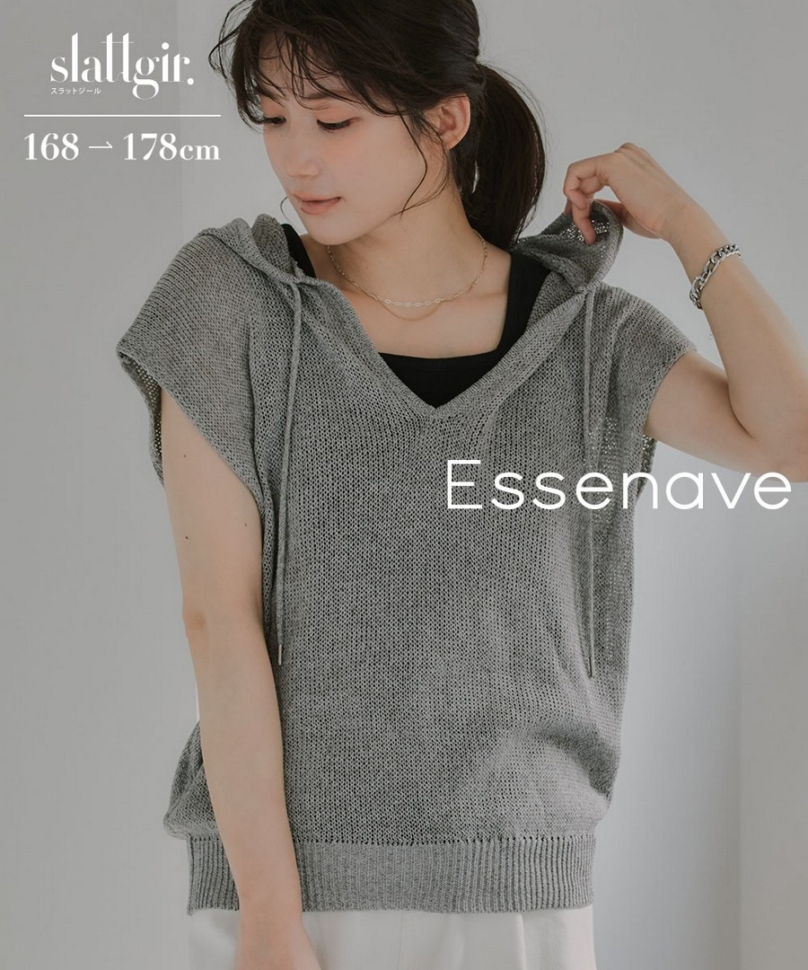 nissen [高挑尺寸]乾爽觸感針織連帽上衣(Essenave) (日本女裝大尺碼) NSALC0226B0009 SS26