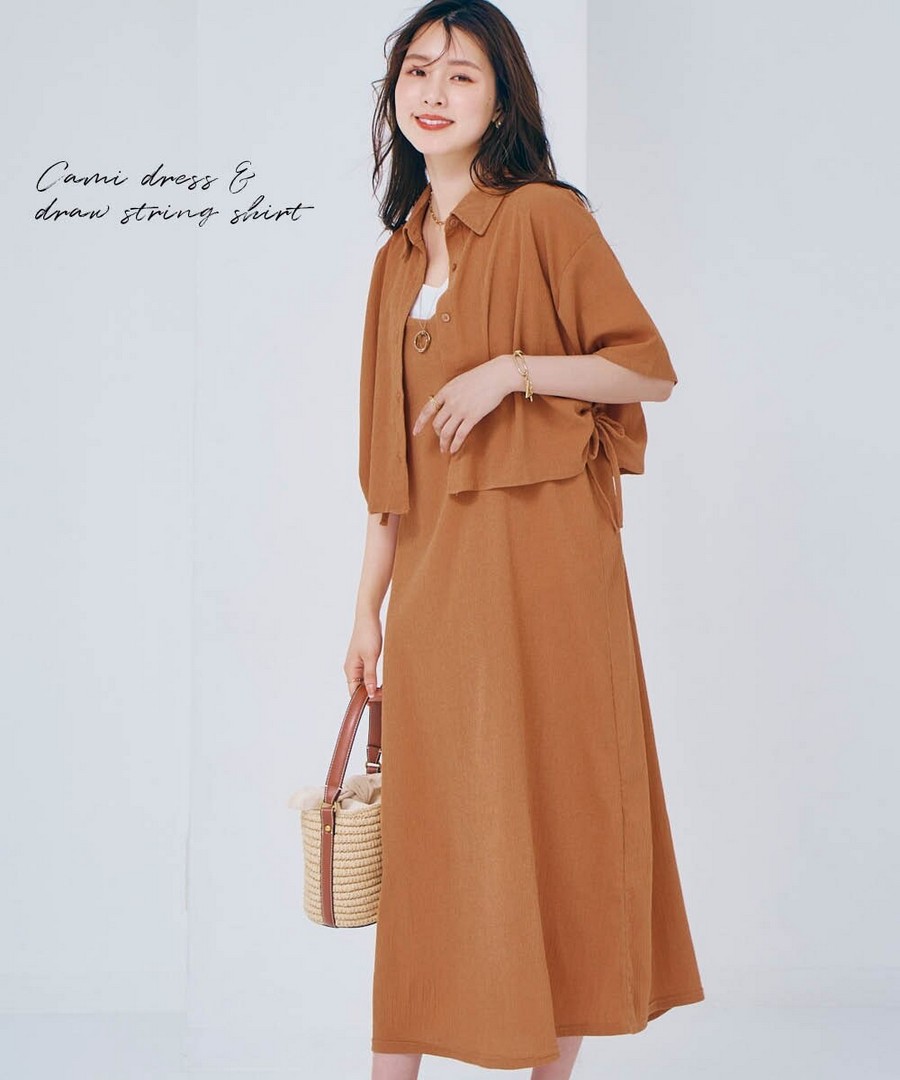 nissen 楊柳縐布兩件組(細肩帶連身裙+抽繩襯衫) (日本女裝及大尺碼適用) NSBHN0226C0002 SS26