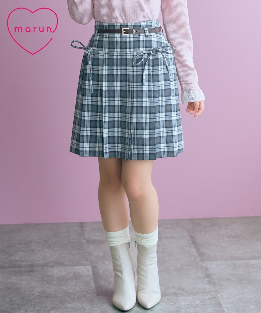 nissen 格紋百褶短裙(附皮帶)(marun) (日本女裝大尺碼) NSBNC0426C0003 SS26