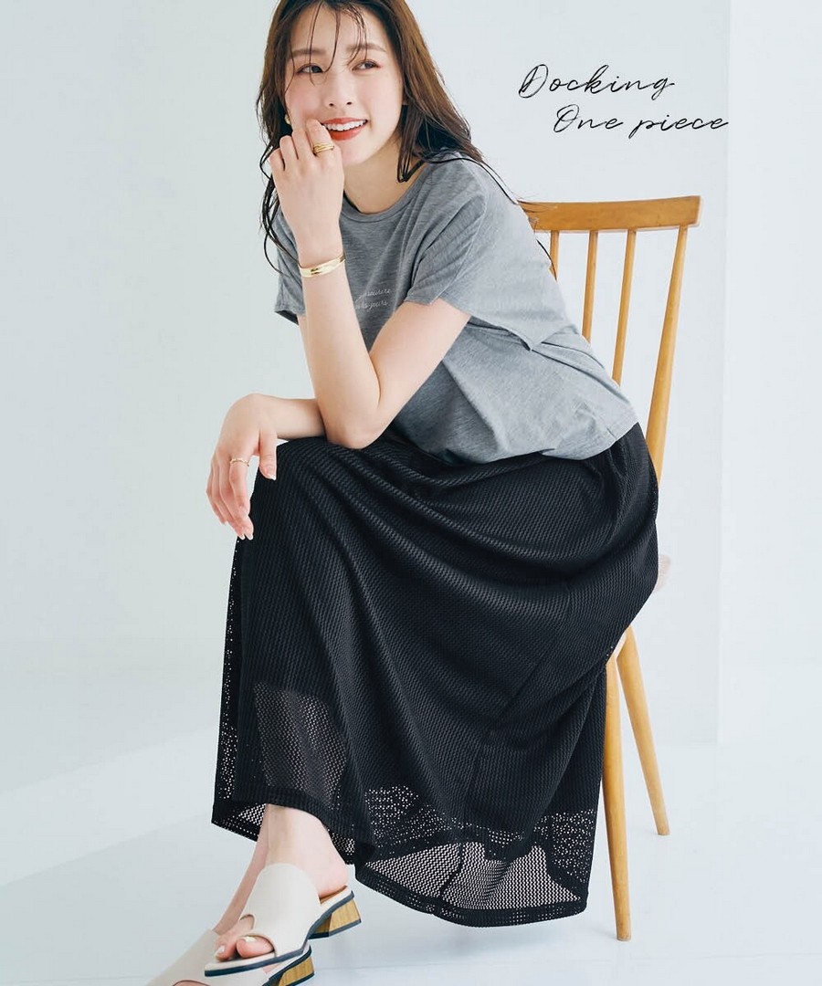 nissen LOGO異材質拼接連身裙 (日本女裝及大尺碼適用) NSBOY0726B0056 SS26