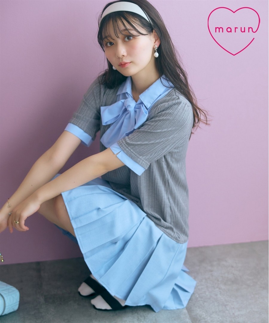 nissen 拼接迷你連身裙(附蝴蝶結領帶)(marun) (日本女裝大尺碼) NSBNC0426C0004 SS26