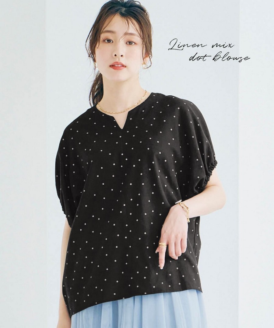 nissen 亞麻混點點短袖上衣 (日本女裝及大尺碼適用) NSBOY0726B0057 SS26
