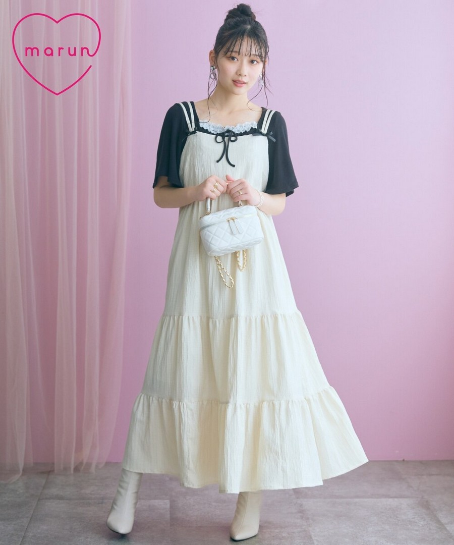 nissen 蝴蝶結層次細肩帶連身裙(marun) (日本女裝大尺碼) NSBNC0426C0005 SS26