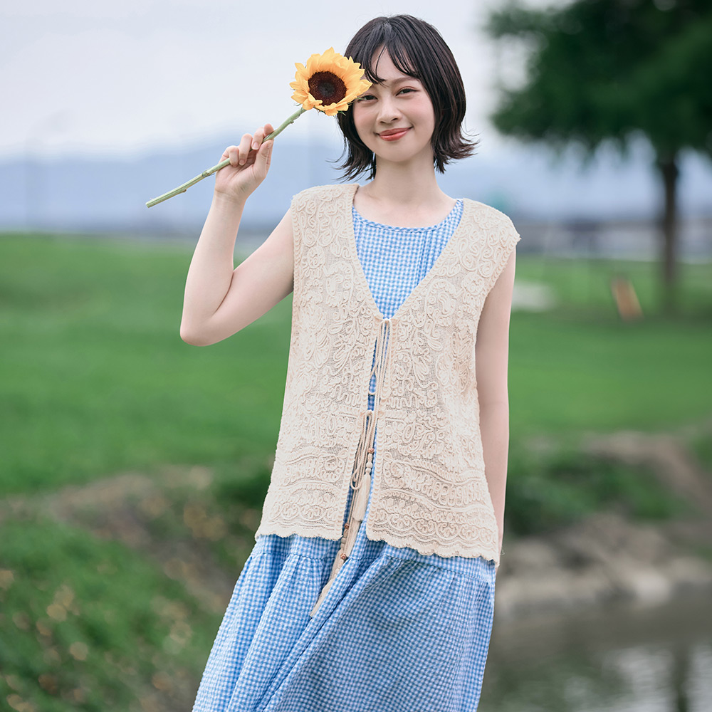 OB 日系純棉立體浮雕編織花綁帶外罩背心 OBEA3975 SS26