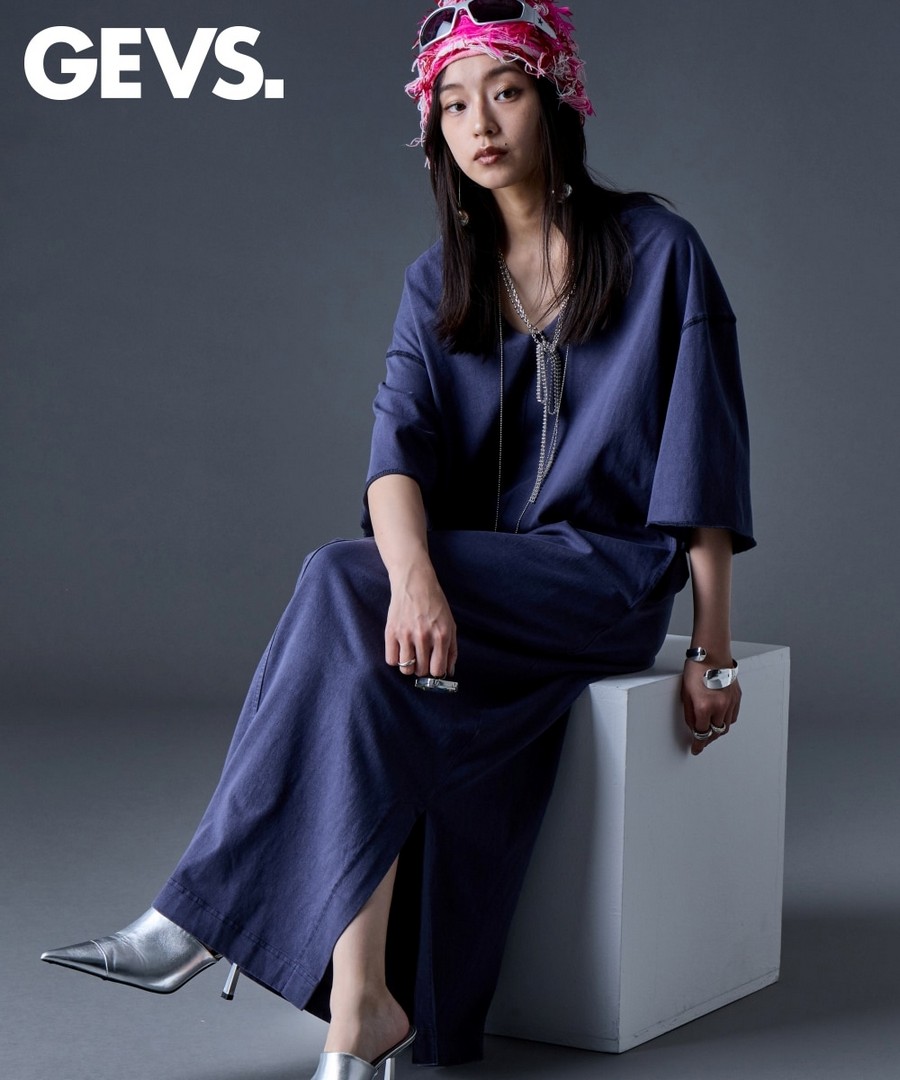 nissen 100%棉顏料染色加工鑰匙領設計長連身裙(GEVS.) (日本女裝大尺碼) NSDER0126C0014 SS26
