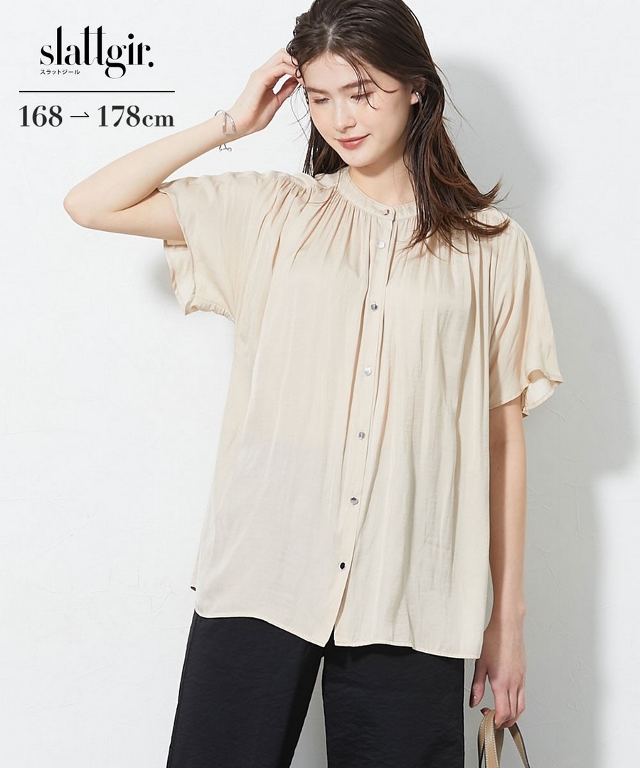 nissen [高挑尺寸]復古緞面上衣 (日本女裝大尺碼) NSDHX0126B0008 SS26
