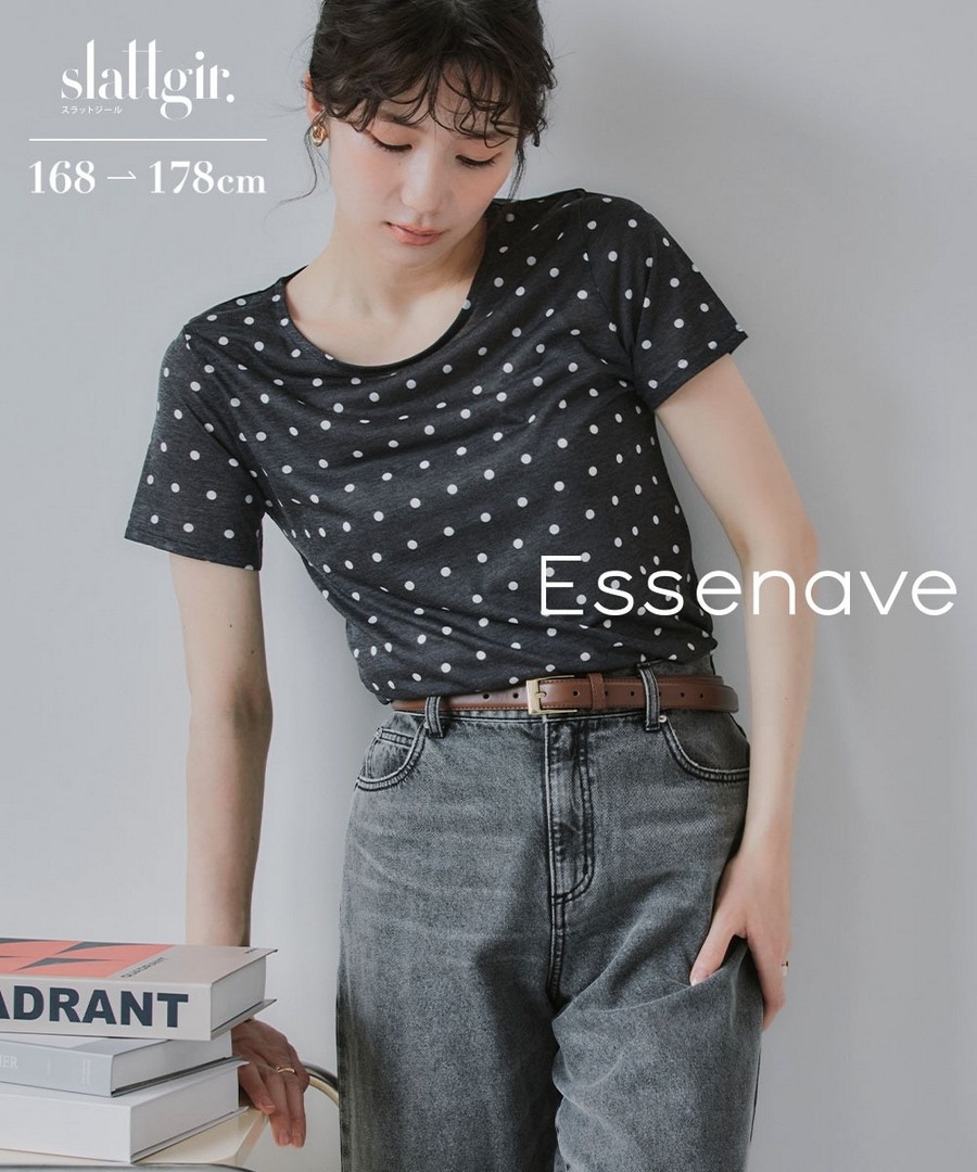 nissen [高挑尺寸]透膚圓點圓領短袖上衣(Essenave) (日本女裝大尺碼) NSALC0226B0011 SS26