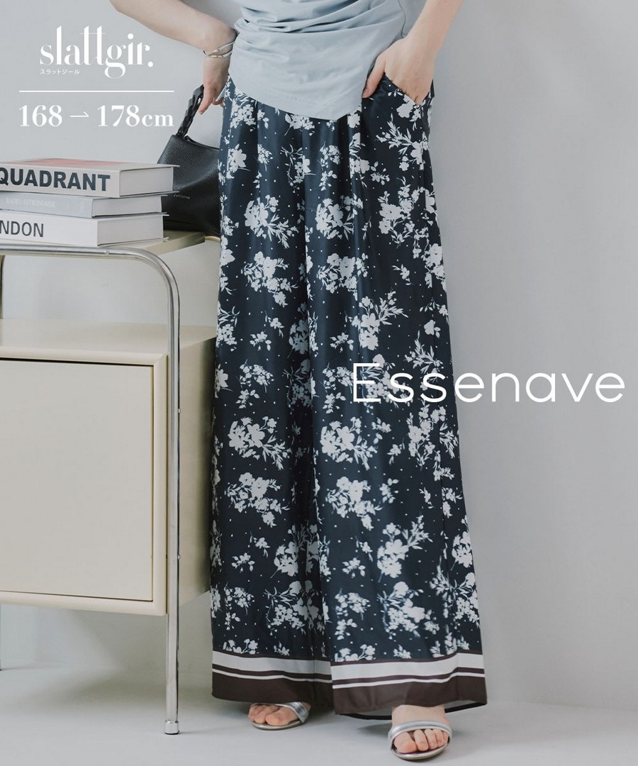 nissen [高挑尺寸]滿版印花寬褲(Essenave) (日本女裝大尺碼) NSBLO0226B0010 SS26