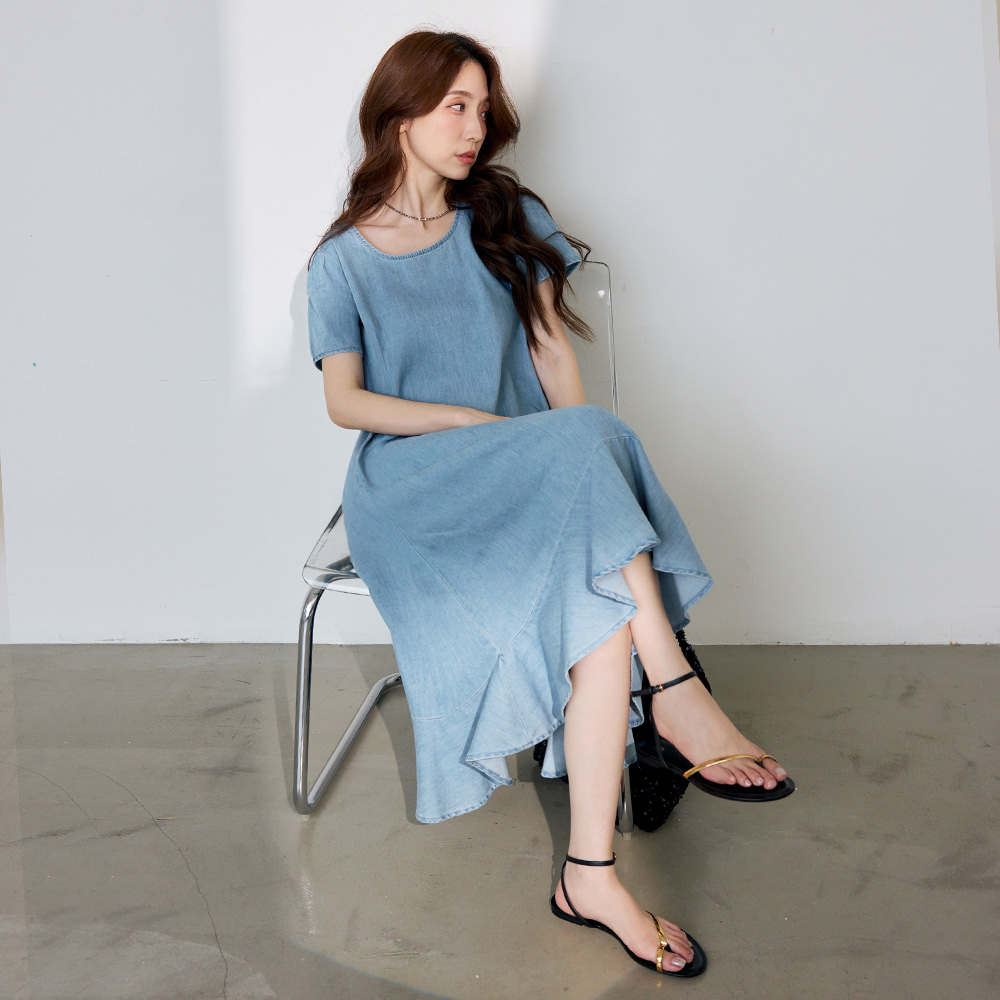 OB 涼感．冰絲輕量牛仔魚尾短袖連身裙 OBDA10757 SS26