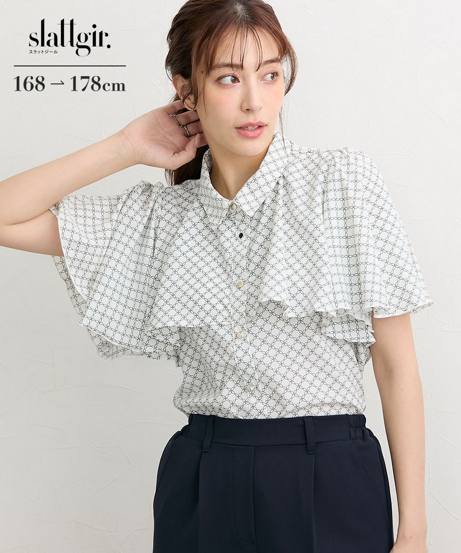 nissen [高挑尺寸]幾何圖案印花披肩風上衣 (日本女裝大尺碼) NSBNC0426B0026 SS26