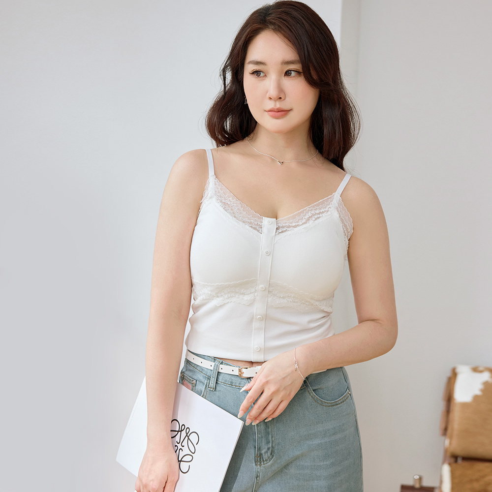 OB 雲朵自訂款-蕾絲假開襟細肩BRA TOP(XL-4L) OBGA584 SS26