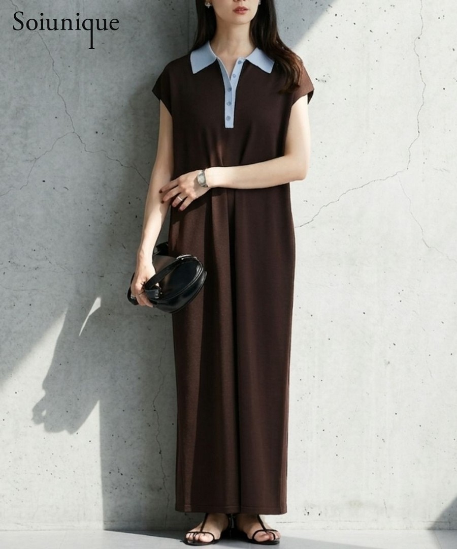 nissen 撞色領法式短袖長版連身裙(Soiunique) (日本女裝) NSALC0126B0005 SS26