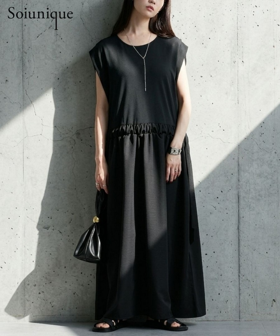nissen 異材質拼接長版連身裙(Soiunique) (日本女裝) NSALC0126B0006 SS26