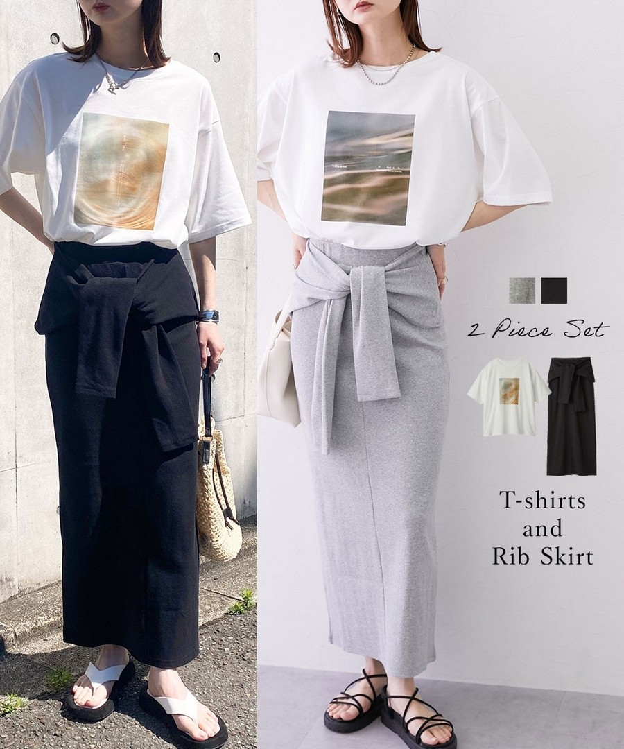nissen 兩件組(照片印花Tee+羅紋綁腰裙) (日本女裝) NSALC0126B0007 SS26