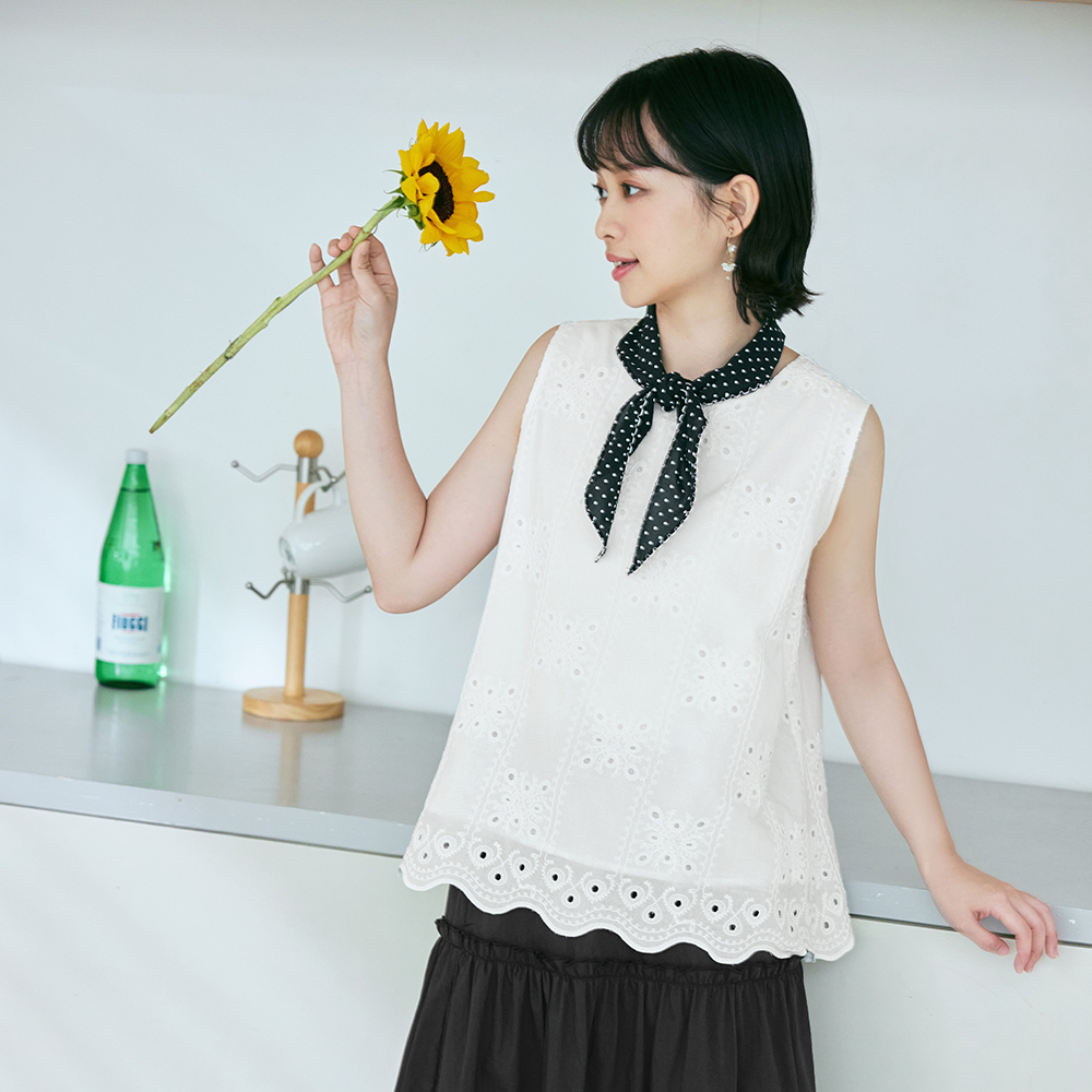 OB 日系純棉立體燒花蕾絲波浪衣襬圓領背心 OBAB21296 SS26