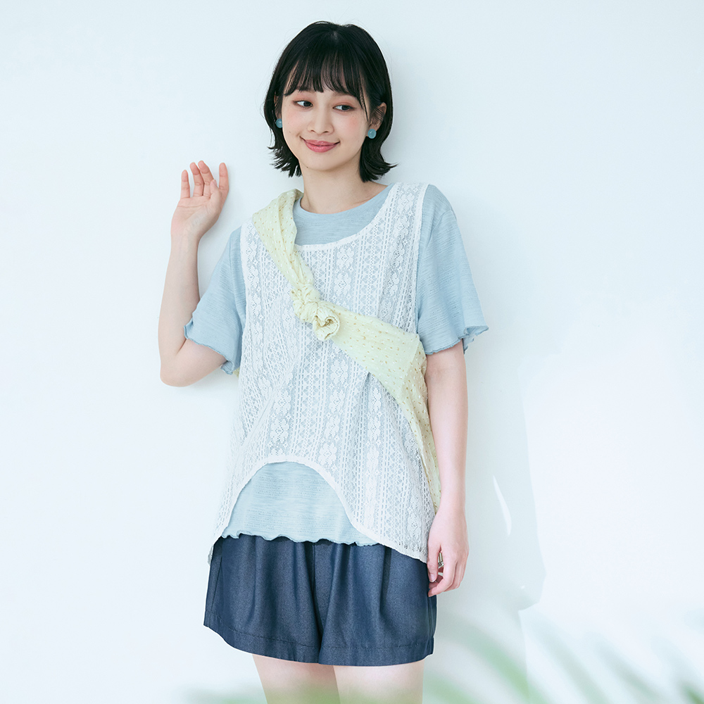 OB 日系真兩件素色不規則蕾絲背心上衣 OBAB21261 SS26