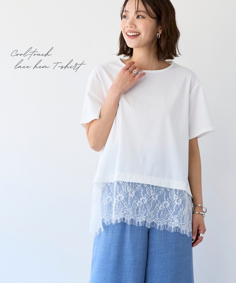 nissen 清爽下擺蕾絲Tee(接觸冷感，防UV，彈性) (日本女裝及大尺碼適用) NSCIH0426B0095 SS26