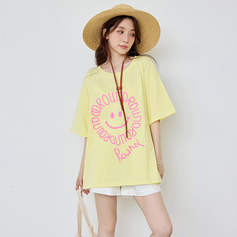 OB 純棉繽紛笑臉印花寬鬆短袖上衣 OBAB21528 SS26