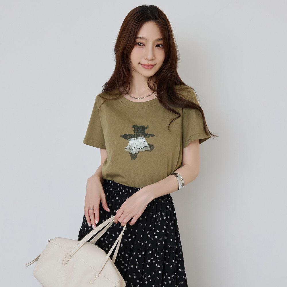 OB 棉質暈染風小熊芭蕾印花短袖上衣 OBAB21486 SS26