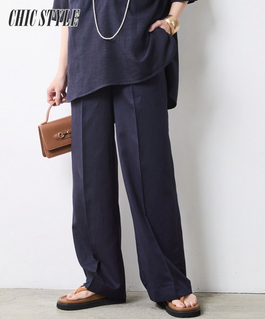 nissen 人造絲亞麻寬鬆寬褲(CHIC STYLE) (日本女裝大尺碼) NSAMR0125B0007 SS26