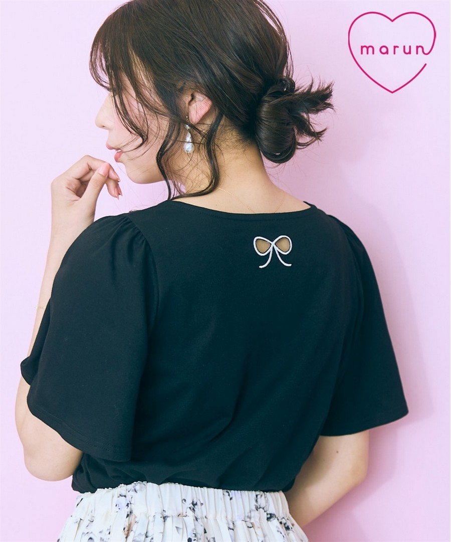 nissen 背鏤空刺繡喇叭袖Tee(marun) (日本女裝大尺碼) NSAMR0125C0016 SS26