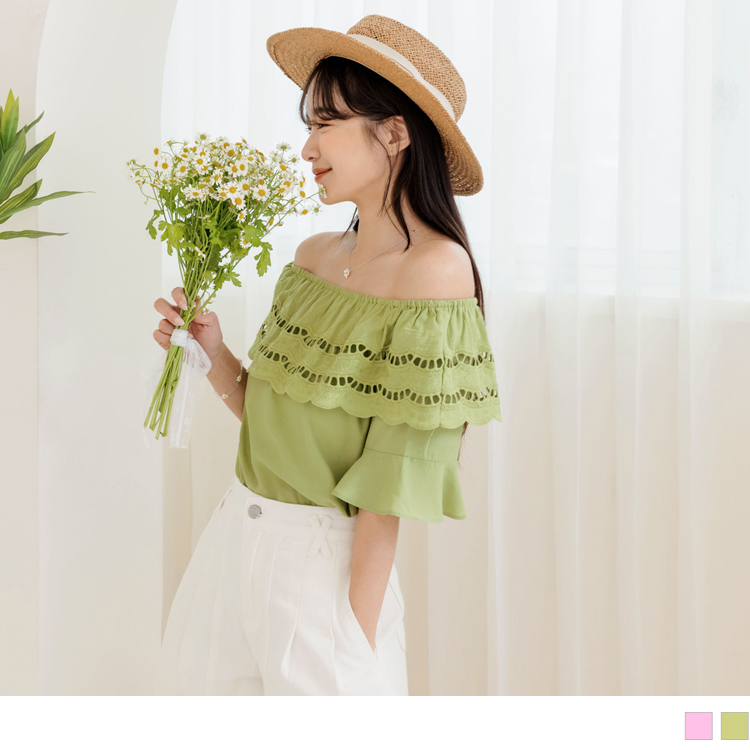 OB 2WAY蕾絲荷葉領喇叭袖上衣 OBAB18607 SS26