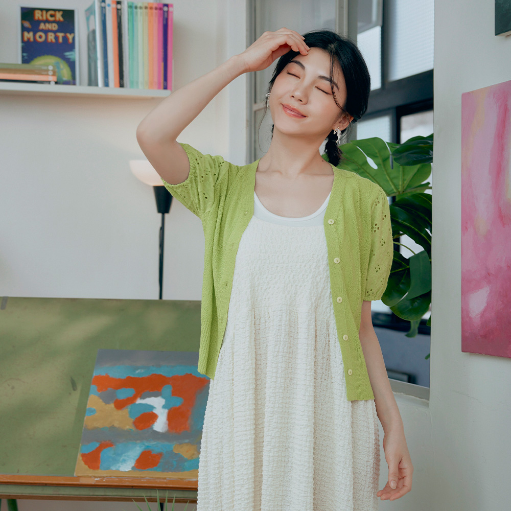 OB 針織V領開襟拼接拋袖外罩上衣 OBFA2761 SS26
