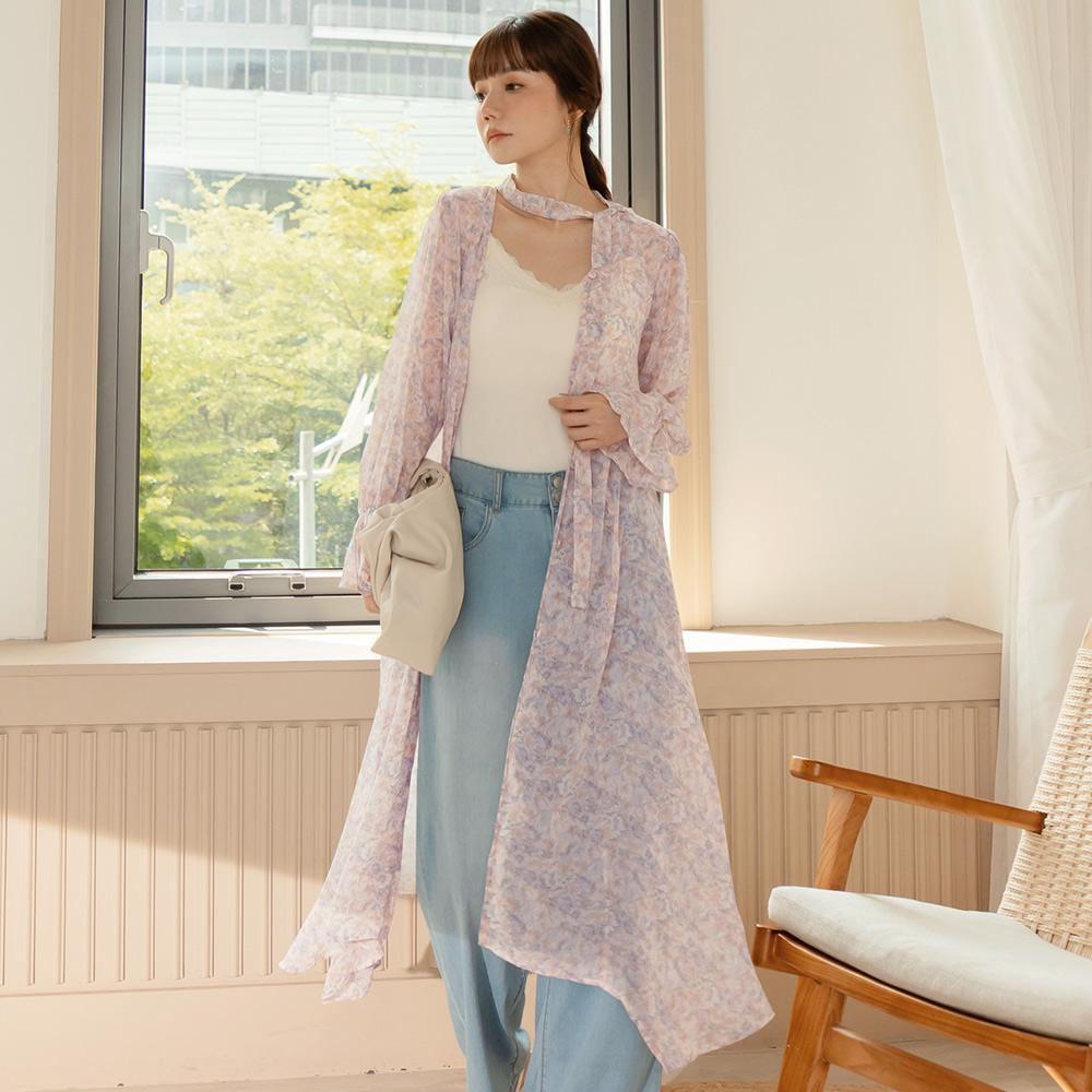 OB 真兩件碎花綁帶領背心外罩連身裙 OBDA10466 SS26