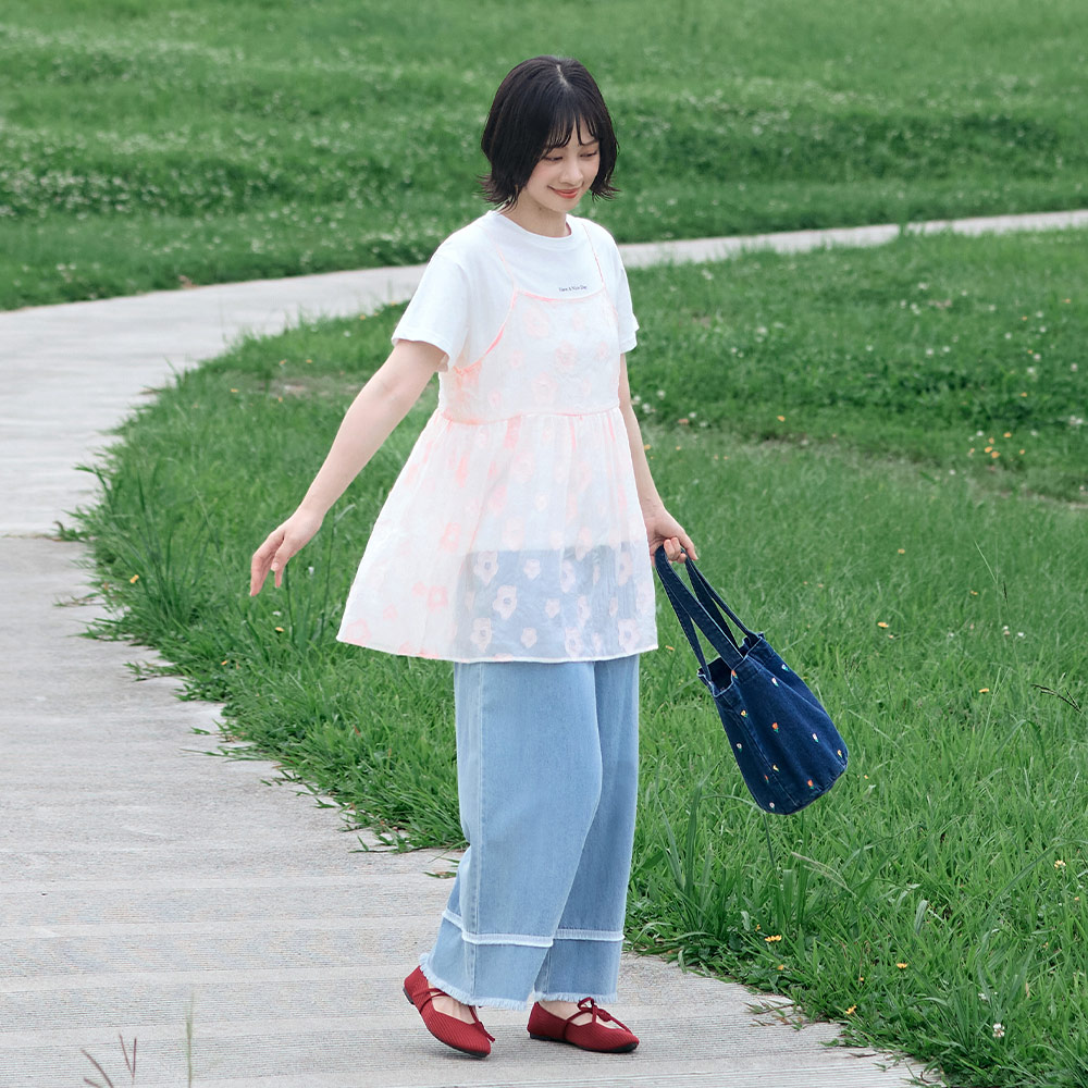 OB 日系真兩件微透膚花花背心短袖上衣 OBAB21262 SS26